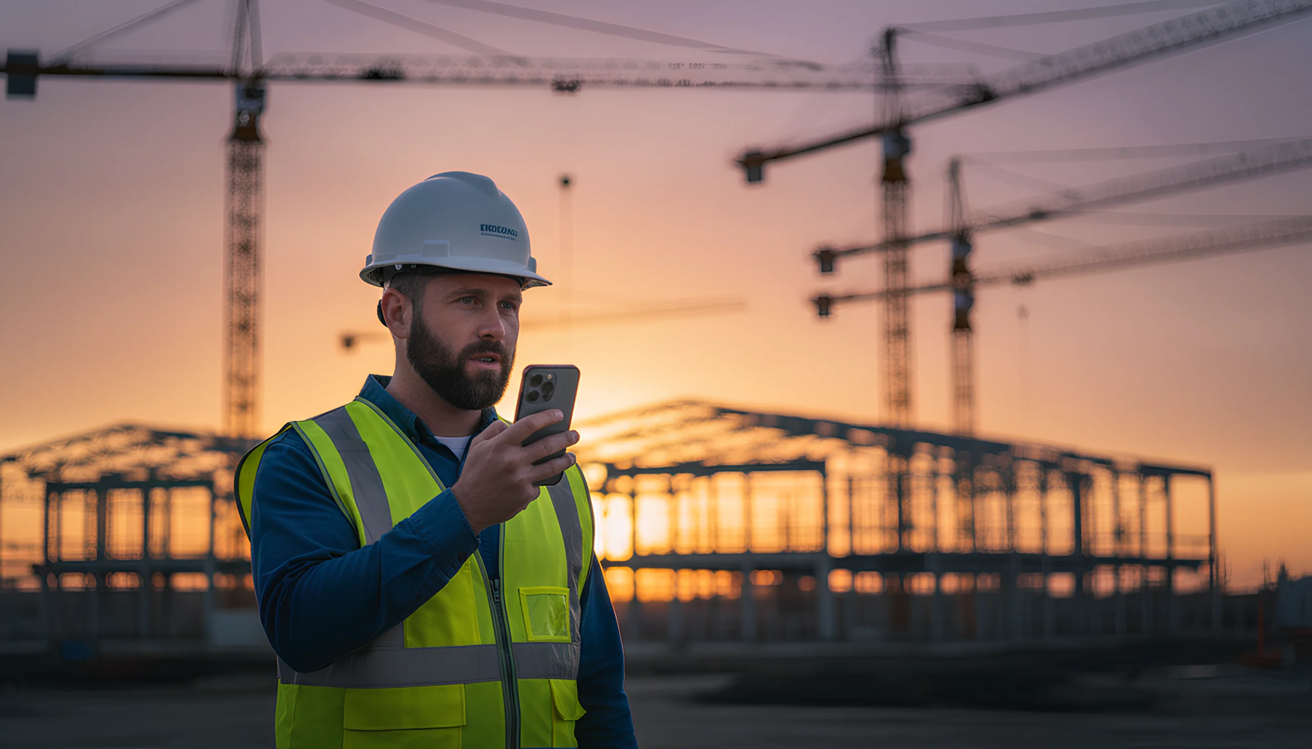 Construction superintendent using voice recording app on jobsite